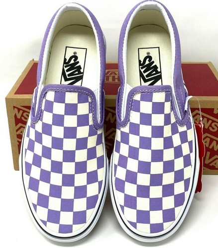 violet and white checkered vans