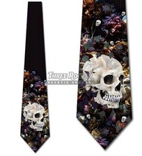 Vintage Floral Skull Ties Halloween Tie Men's Gothic Neck Ties Brand New