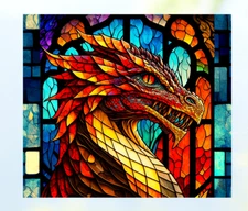 Dragon Faux Stained-Glass WINDOW CLING Size 9.1" Repositionable Vinyl