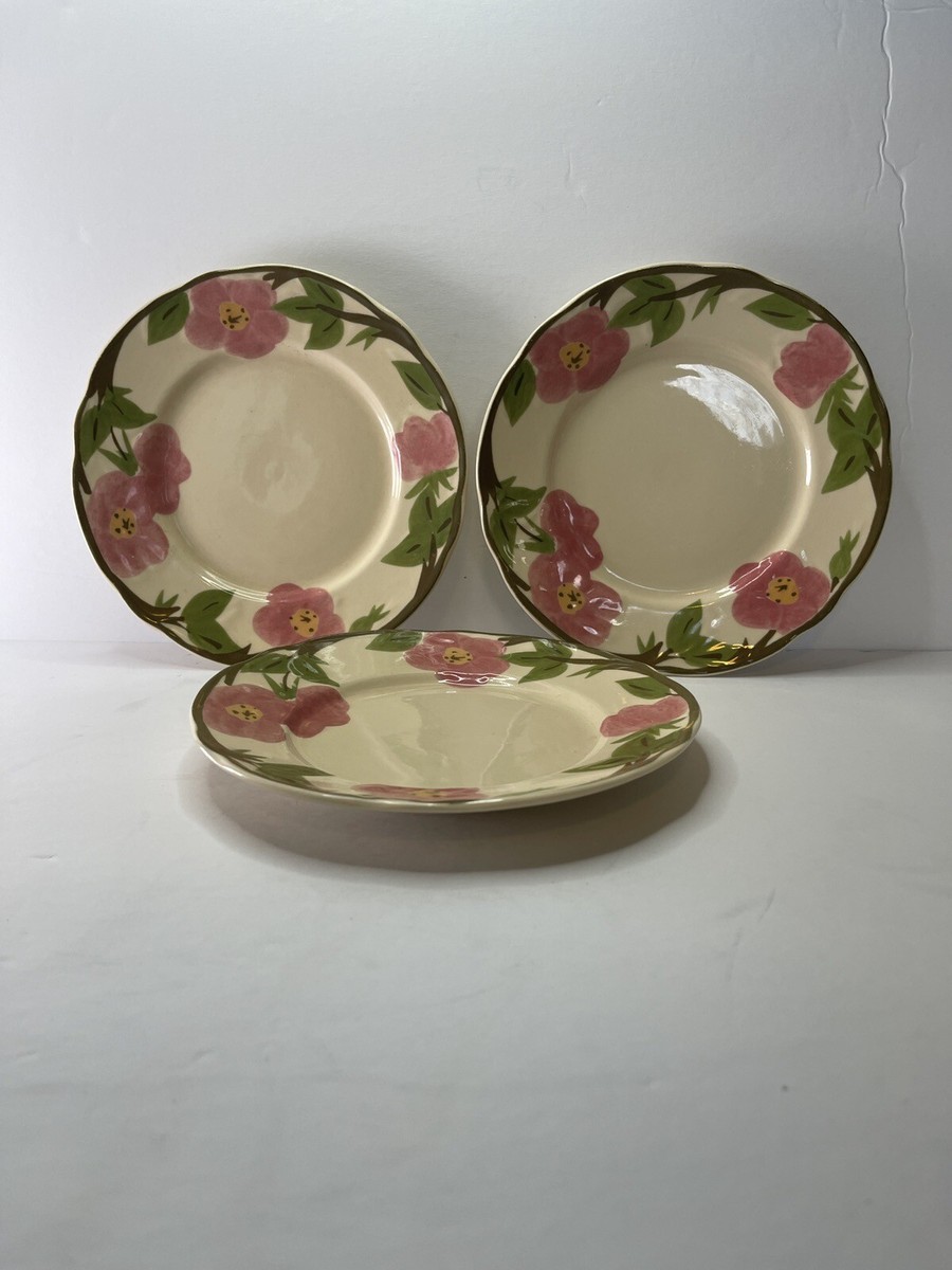 3) Vintage Franciscan Earthenware Desert Rose Inch Dessert Plate