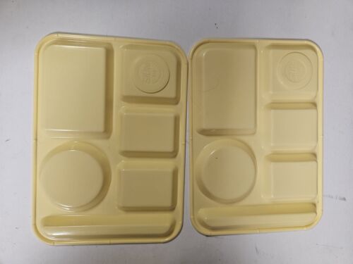 Vintage Lunch Trays Cafeteria Divided Plates Yellow Plastic SiLite 614 Set Of 2 - Picture 2 of 3