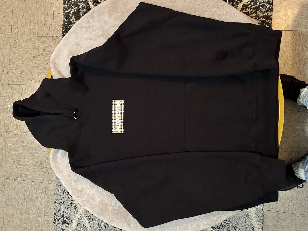 SUPREME X BURBERRY BOX LOGO HOODIE SWEATSHIRT SIZE XL BLACK SUPREME X BURBERRY BOX LOGO HOODIE SWEATSHIRT SIZE XL BLACK