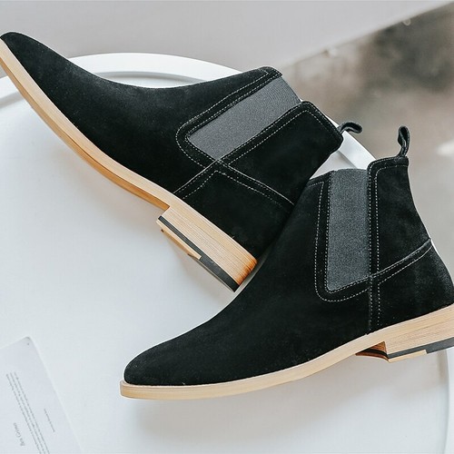 Leather Men Shoes Ankle Pointed Toe Boots Outdoor Wedding Boots Men Flats Shoes - Picture 8 of 18