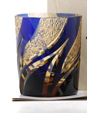 Whiskey Glasses Tumbler Japanese Style Edo Kiriko Glass Hand Cut To Clear blue