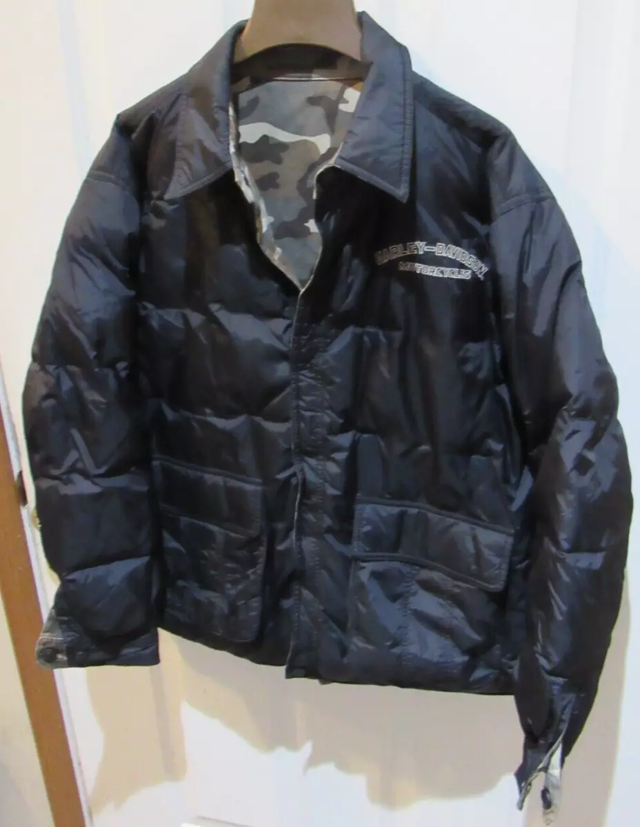 Harley Davidson Reversible Camo Puffer Jacket Full Zipper Men’s Large VGC black