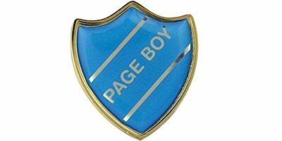 Page Boy Gel gewölbtes Schulschild Hochzeitsabzeichen hellblau