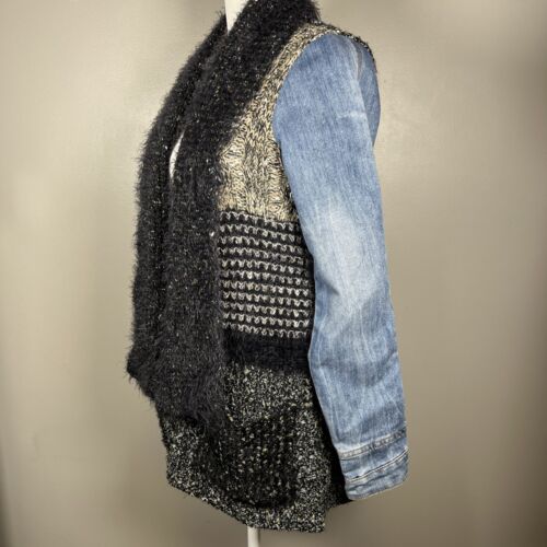 Desigual Damen Grobstrick Cardigan Größe XS Jeansärmel Kragen Taschen - Bild 3 von 13
