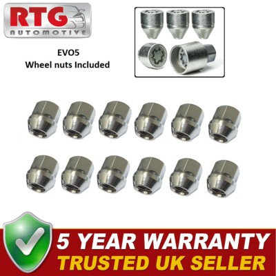 12x Muttern + 4x EVO5 Radsicherung für Rover Maestro 1983-1995 (Stahlfelgen)