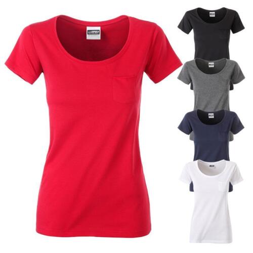 Damen Bio T-Shirt mit Brusttasche, Bio-Baumwolle, 5 Farben | James & Nicholson - Bild 1 von 11