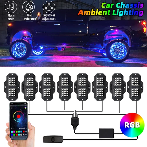 8/12 Pods RGB LED Rock Light Kit Neon Led Underglow for Truck SUV ATV OffRoad - Picture 4 of 22