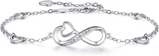 Women 925 Sterling Silver Ankle Bracelet Infinity Love Heart Diamond Adjustable