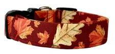 Burgundy Autumn Oak  Maple Leaves Handmade Dog Collar