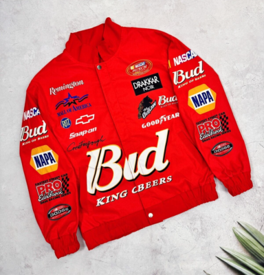 NASCAR Racing Bomber Jacket Bud King of Beers Remington Red size S