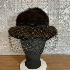 Vintage Lenore Marshall New York Brown Mink Hat/Cap With Veil, 22  Circ.
