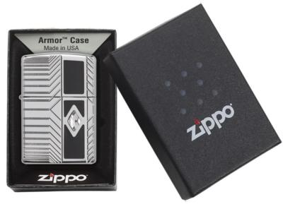 Zippo Armor Lighter With Swarovski Crystal & Black Enamel, 29669