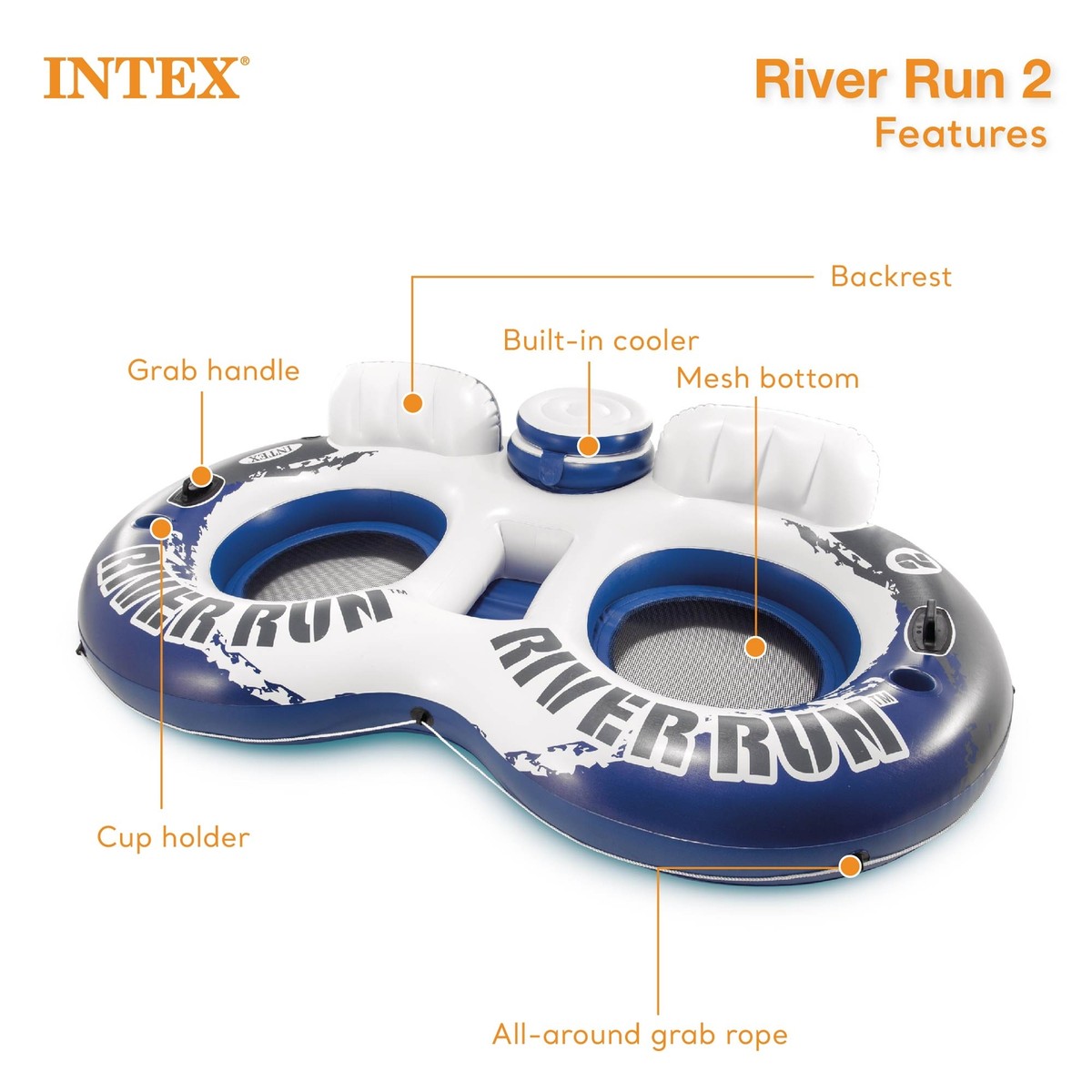 Intex River Run Person Inflatable Tube Raft Float with Cooler