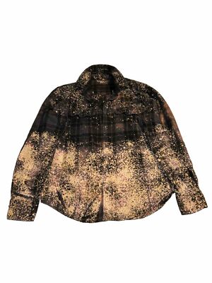 Upcycled DIY Custom Bleached Flannel Shirt Size Medium