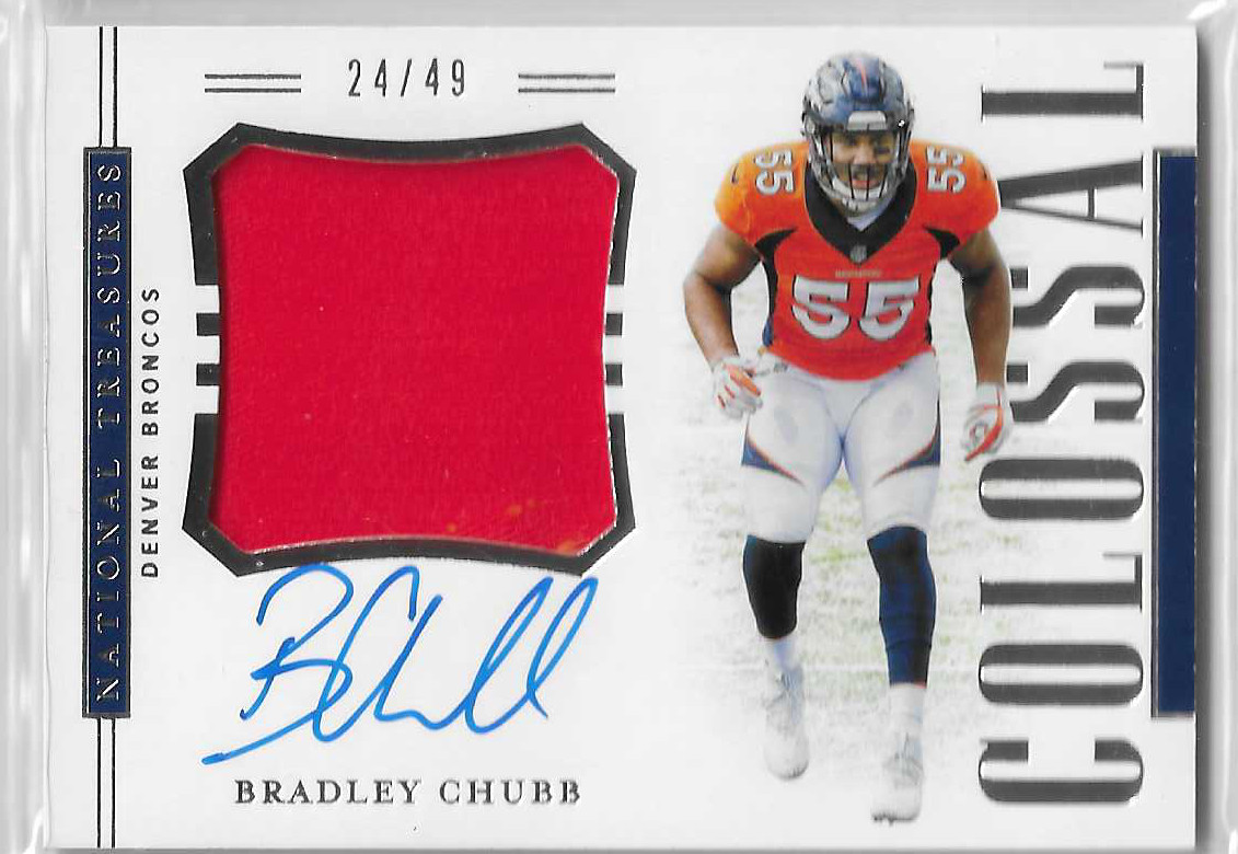 Bradley Chubb Football Cards 2018 National Treasures Rookie Colossal Signatures trading card — raw and PSA graded price guide