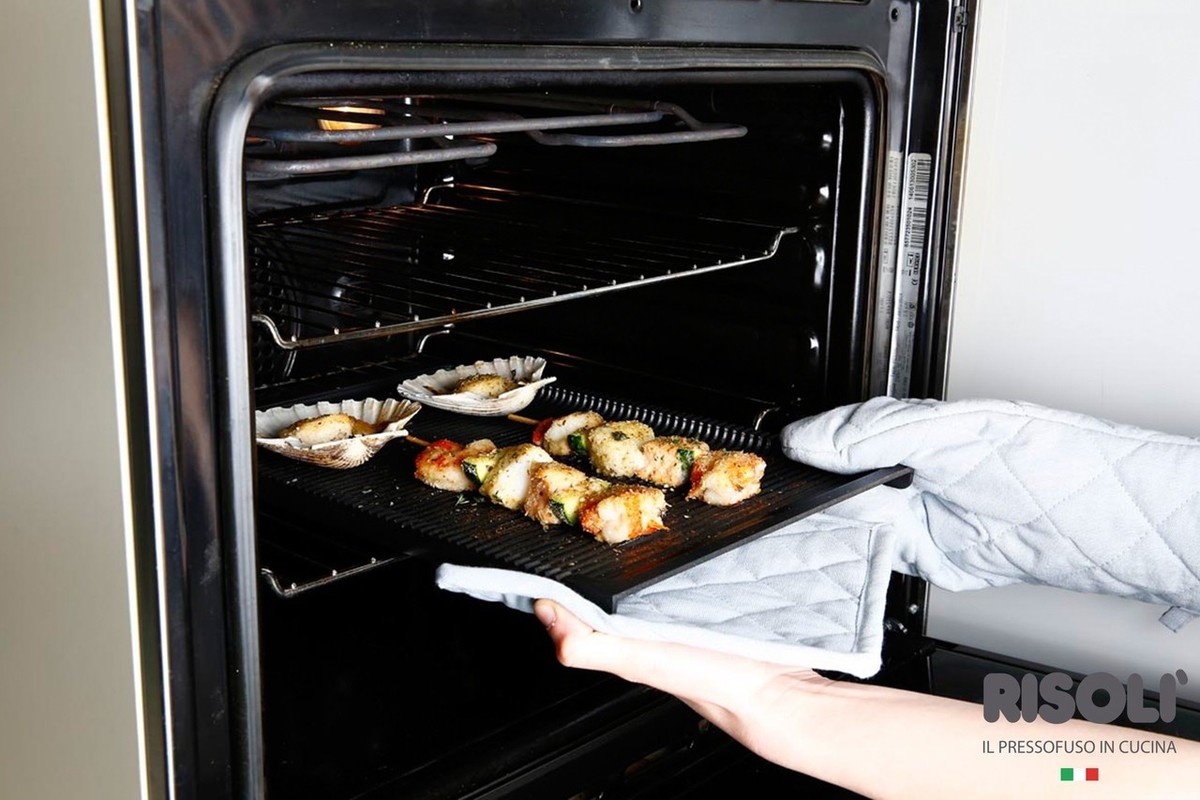 Piastra Grill Antiaderente RISOLI' Per BBQ E Forno - Alluminio Fuso 6mm, Made In Italy