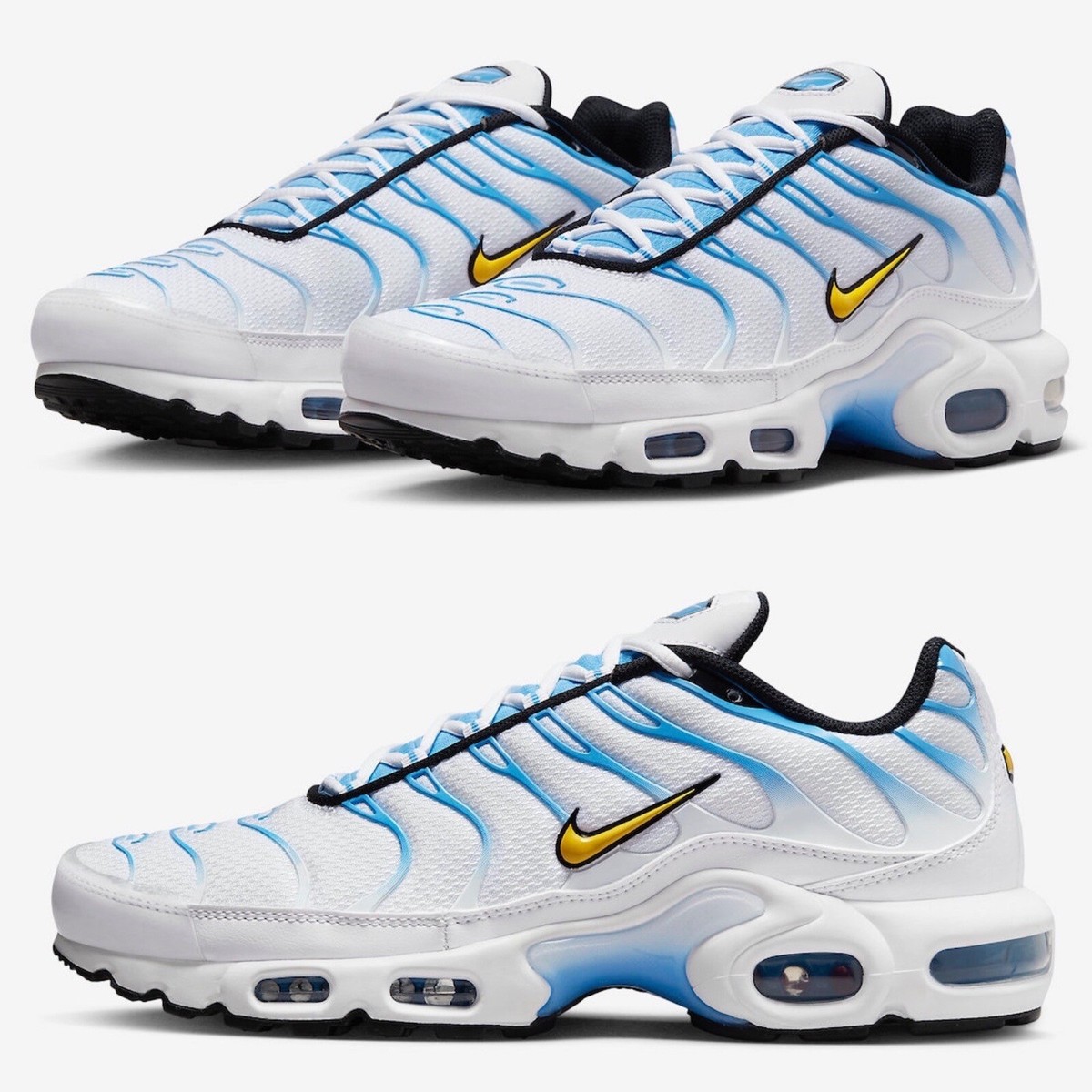 white blue and gold nike shoes