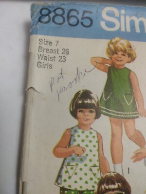 トップスパターン Dress Jumper Top Shorts Girls 7 Simplicity 8865 Sewing Pattern VTG