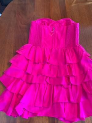 rebecca taylor hot pink dress Rebecca Taylor Hot Pink Strapless 100% Silk Ruffled Dress SZ 12,NWT