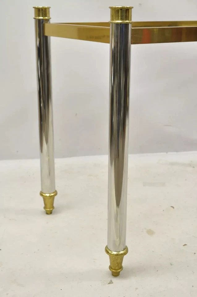 Maison Jansen Style Steel Chrome and Brass Hollywood Regency Console Table Base - Image 4 of 4