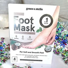 GRACE & STELLA Foot Peel Mask 4 Pairs in Coconut  4 x 1.5 fl Oz MSRP $35 NIB