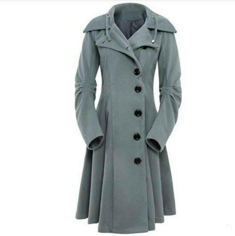 Women's Goth Hooded Wool Blend A-line Dress Single Breasted