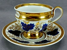 KPM Berlin For the Housewife Cobalt & Gold Leaves Tea Cup & Saucer C.1837-1844