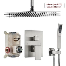 Shower Faucet System Set w/Mixer Valve Kit Brushed Nickel 8 inch Rain Head Combo