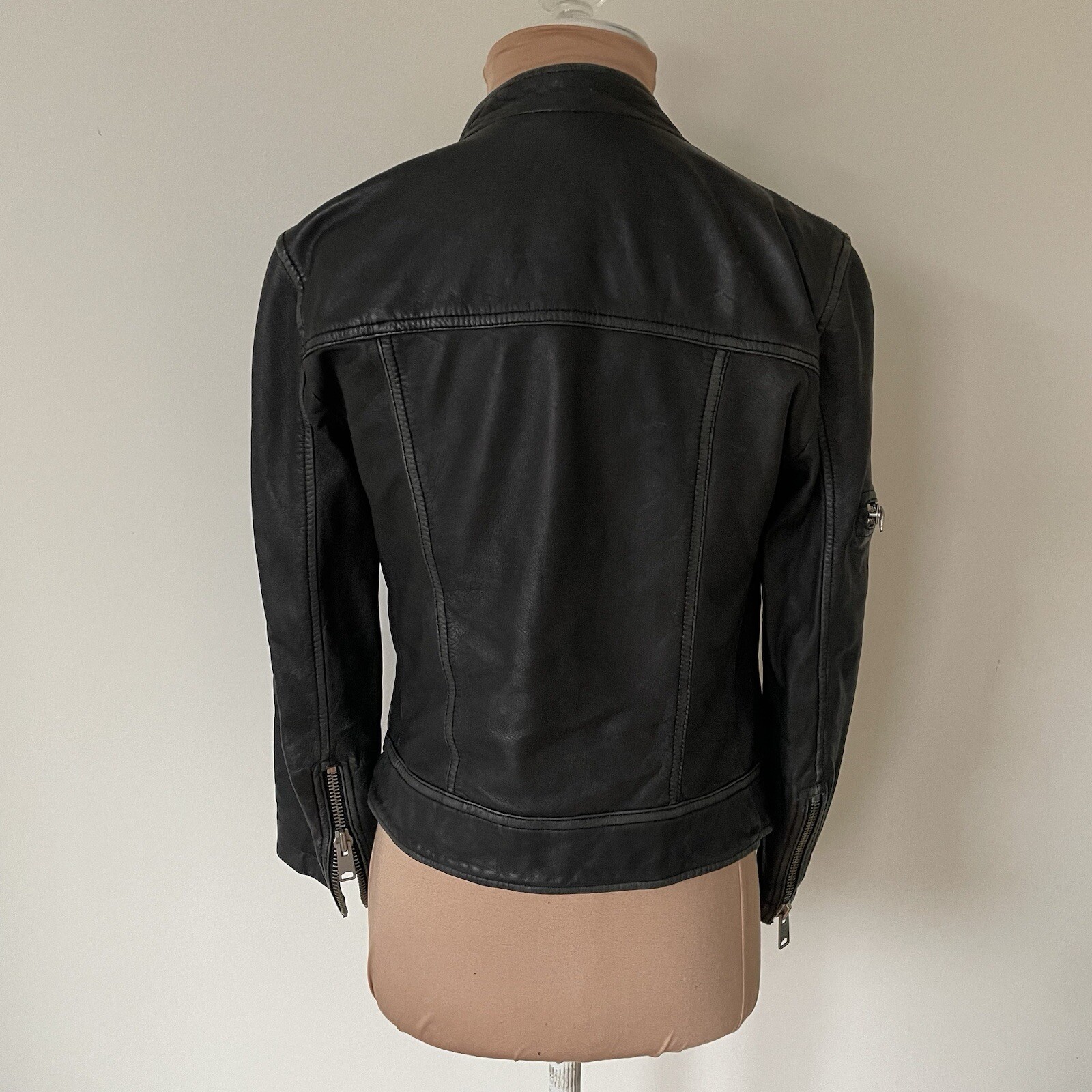 Allsaints Mast Distressed Leather Black Gray Biker Motorcycle Moto Jacket EUC 2 image 4