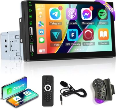 Single 1Din 7'' Autoradio Apple CarPlay Android Auto Bluetooth Touchscreen MP5 FM