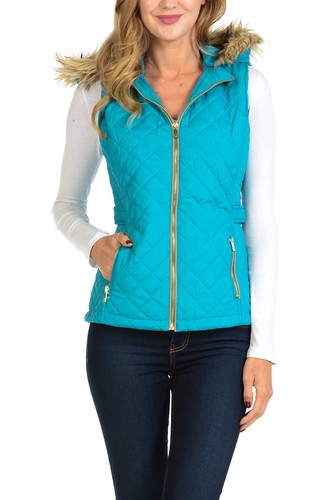 Chaleco acolchado ligero con capucha de piel con cremallera para mujer Auliné Collection - Imagen 35 de 109