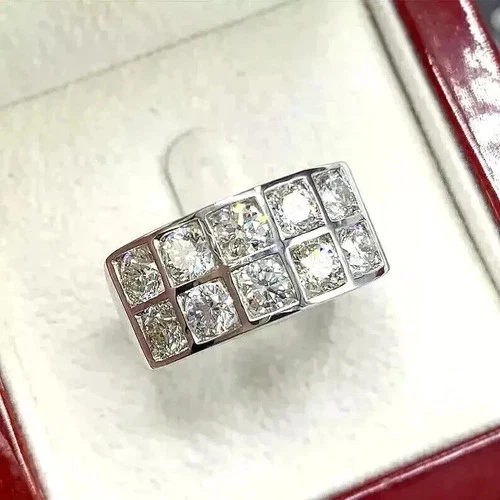 2Ct Round Real Moissanite 14k White Gold Plated Men's Cluster Wedding Band Ring