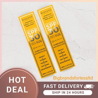 Biovene Hyaluronic Organic Coconut SPF 30 Anti-Aging Face Fluid 40 Ml X 2 RRP£30