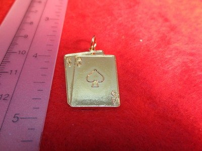 14KT GOLD PLATED  BLACK JACK CARDS  VEGAS GAMBLING CHARM PENDANT-2199