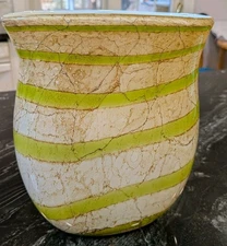 Oval Lime Green Taupe Glass Vase Swirl Pattern Blown Egypt VTG Artist Unknown