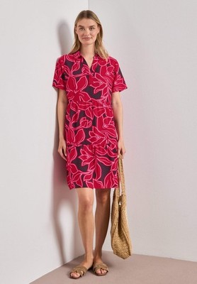Street One - Knielanges Kleid mit Kurzarm und Print - Farbe: salsa red
