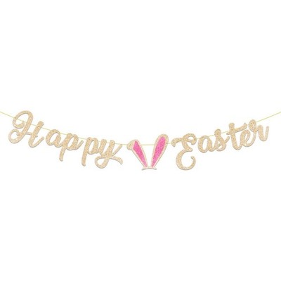 ANFEST Happy Easter Banner, Hello Spring Glitter Letters Sign Party golden 