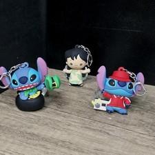 Lot Of 3 Disney Lilo Stitch Clip-On Plush Keychains Keyrings Backpack Clips