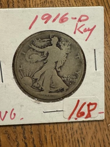 1916-D Walking Liberty Half Dollar 50C Semi KEY DATE Good G Silver