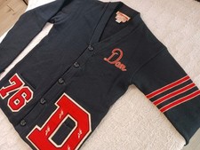 Vintage Lasley Knitting Varsity Cardigan Sweater "Dan 76" Made In USA Size Small