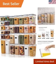 32 Airtight Kitchen Storage Containers with Reusable Labels & Stackable Design