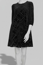 Calvin Klein Women Black Velvet Burnout 3/4-Sleeve A-Line Dress Size 6