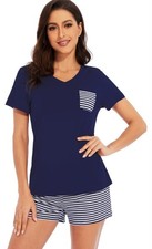 Womens Pajamas Set Soft Short Sleeve Top with Shorts PJ Sleepwear Large