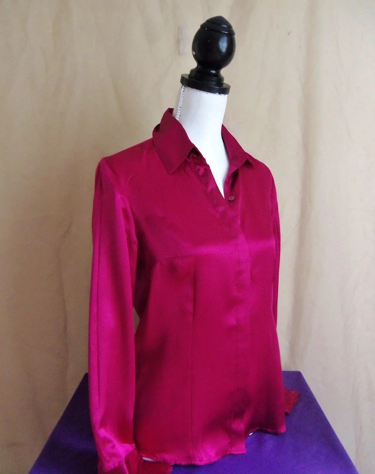 90-е Jaclyn Smith классическая пурпурная минималистская шелковая блузка. Размер Sm. - Изображение 3 из 4