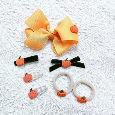 GREENTEA 7 Pack Fall Pumpkin Hair Accessories Set, Orange and Black Grosgrain...