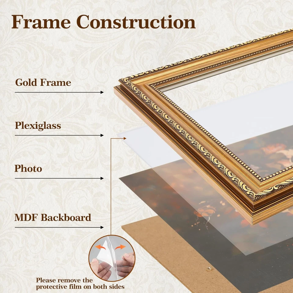 5x7 Vintage Gold Picture Frame, Ornate Antique Photo Frame 5 x 7 with HD Glas... - Image 4 of 4
