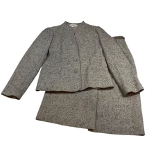 John Meyer Neutral Tweed Skirt Suit Set - Womens 12 Jacket & Skirt Collarless